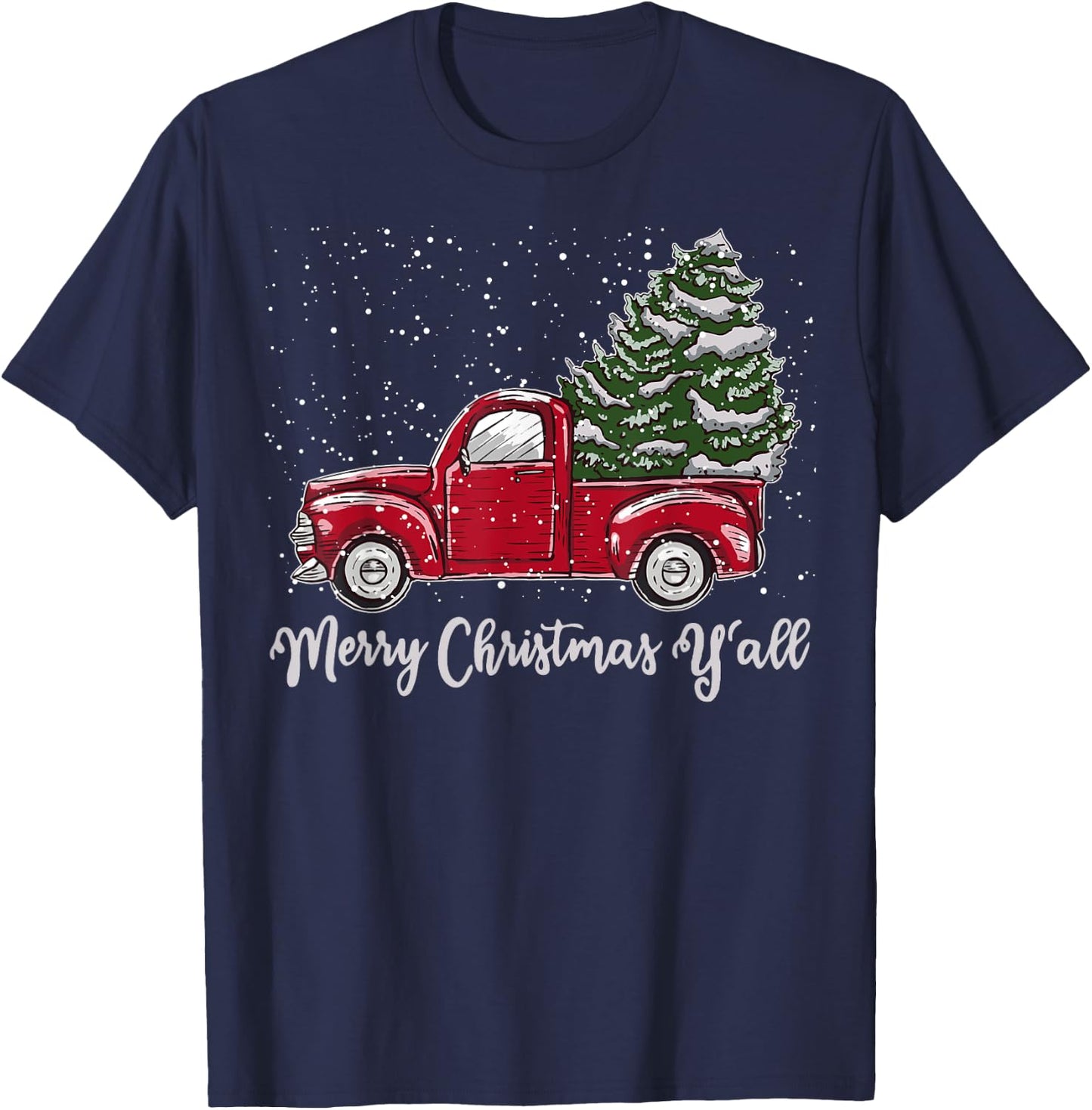 Red Truck Christmas Shirt - Merry Christmas Yall T-Shirt - T-Shirt | Navy