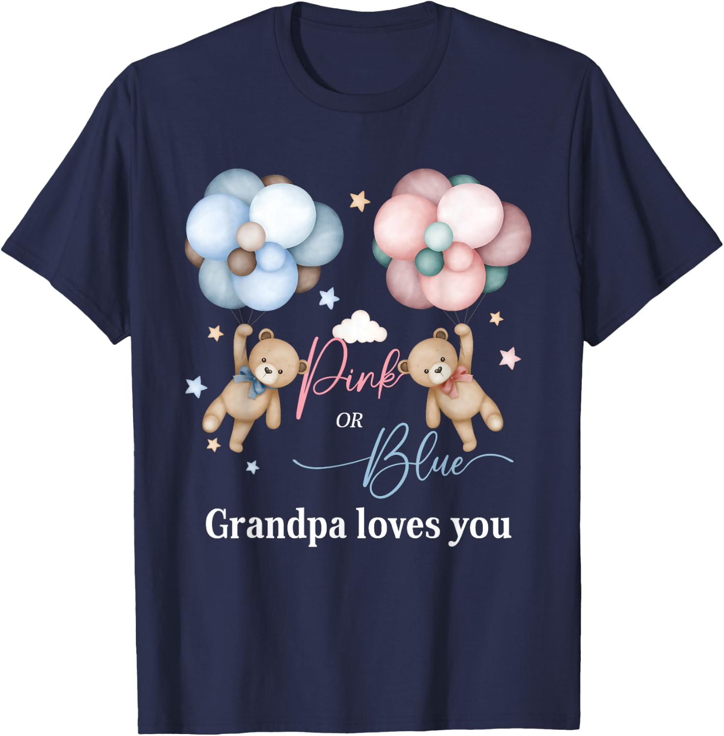 Bears Pink Or Blue Grandpa Loves You Gender Reveal T-Shirt - T-Shirt | Navy
