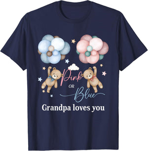 Bears Pink Or Blue Grandpa Loves You Gender Reveal T-Shirt - T-Shirt | Navy