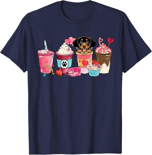 Dachshund Coffee Lover Dog Mom Valentines Day Doxie Weiner T-Shirt - T-Shirt | Navy