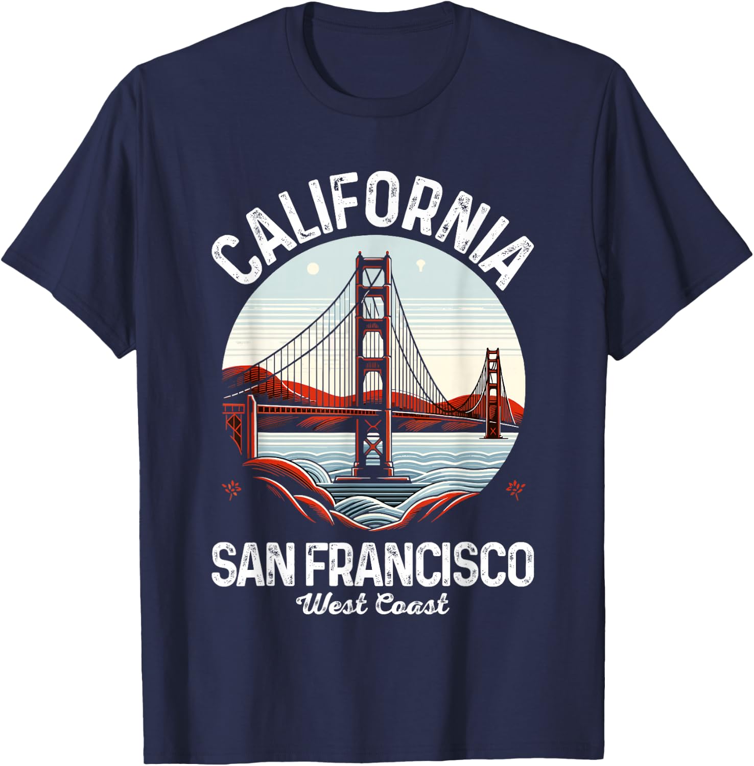 California San Francisco West Coast Golden Gate Bridge T-Shirt - T-Shirt | Navy