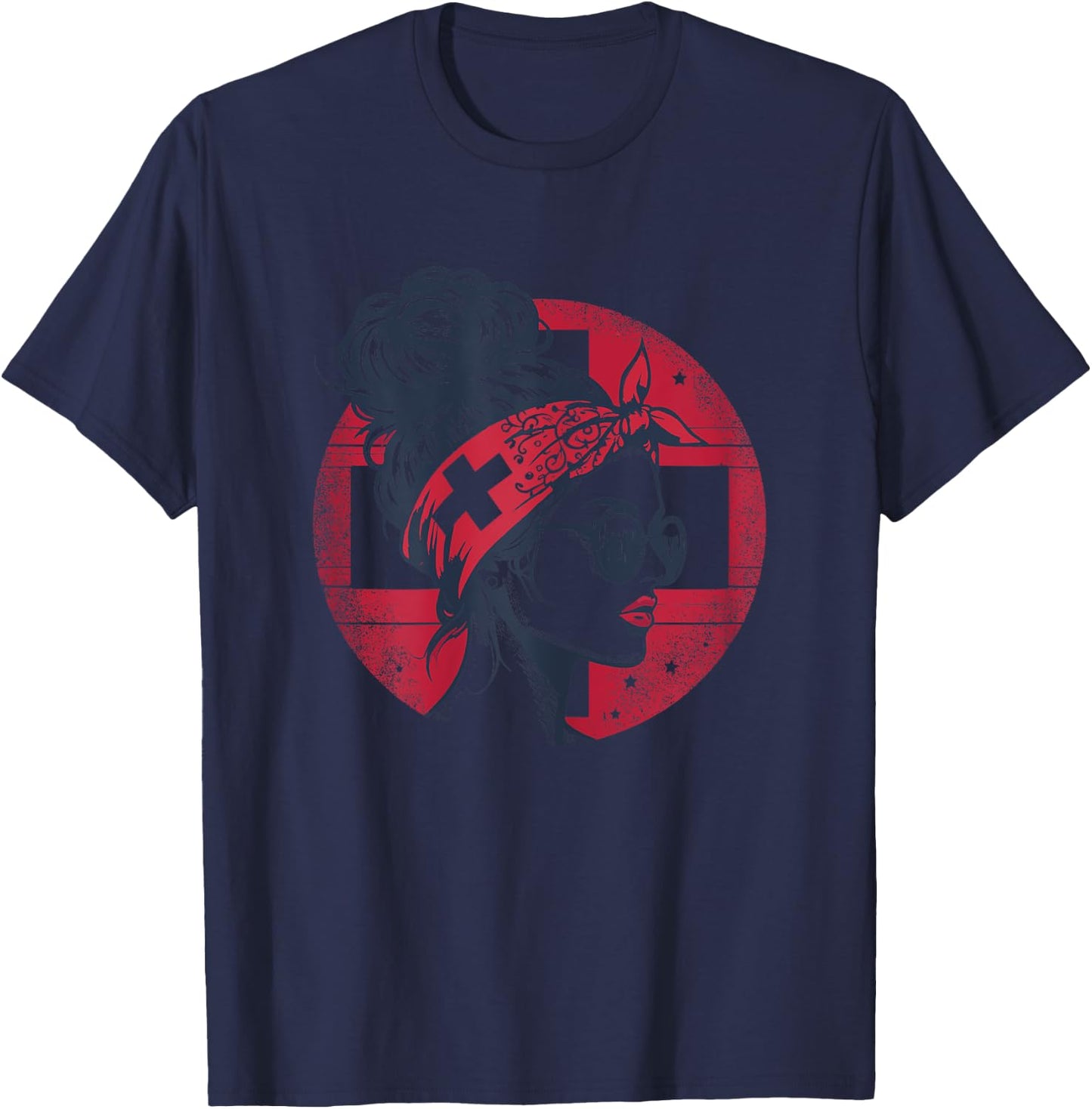 Switzerland Fan Item Women's Messy Bun Switzerland Flag , White T-Shirt - T-Shirt | Navy