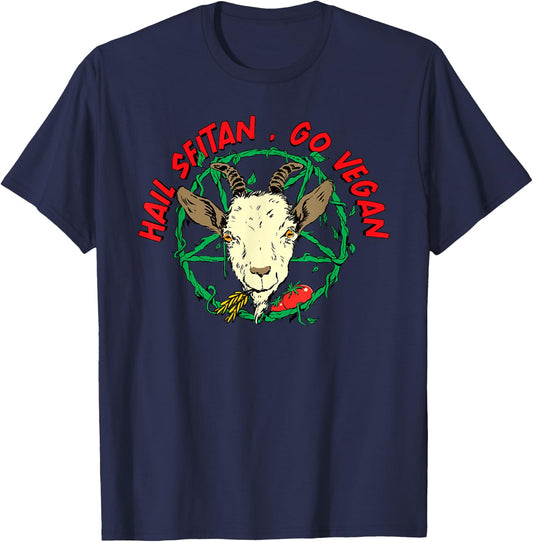 Hail Seitan Go Vegan Funny Vegan Goat Design for Vegans T-Shirt - T-Shirt | Navy