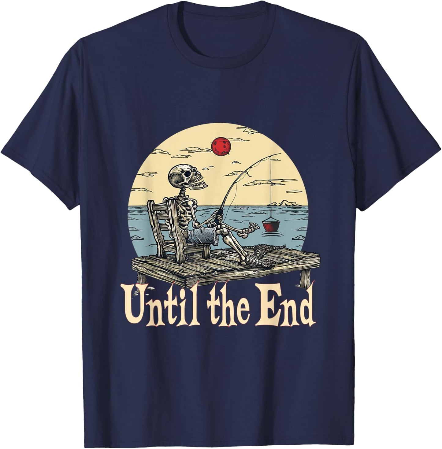 Skelett Angeln bis zum Ende Lustiger Fischer T-Shirt - T-Shirt | Navy