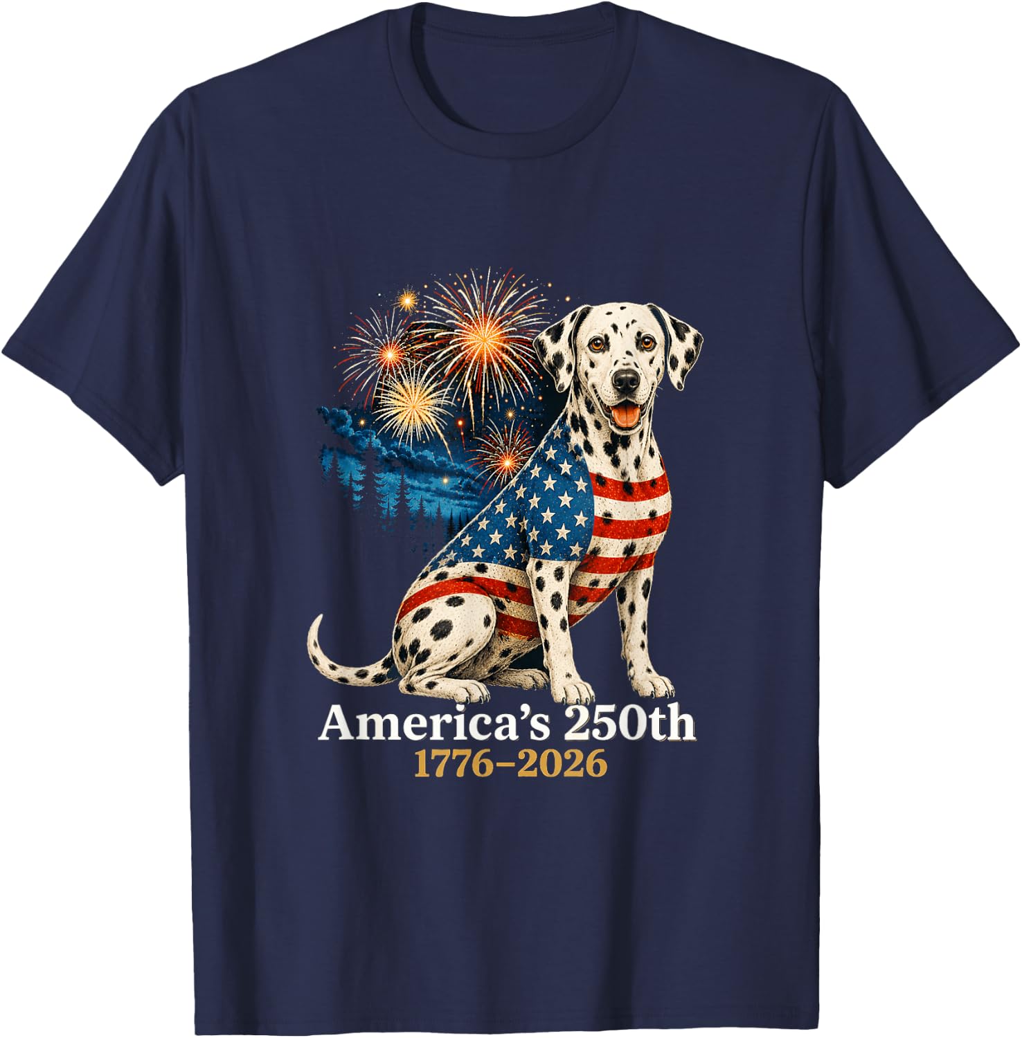 Funny Dalmatian 4th of July 250 Years American Anniversary T-Shirt - T-Shirt | Navy
