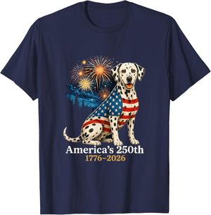 Funny Dalmatian 4th of July 250 Years American Anniversary T-Shirt - T-Shirt | Navy