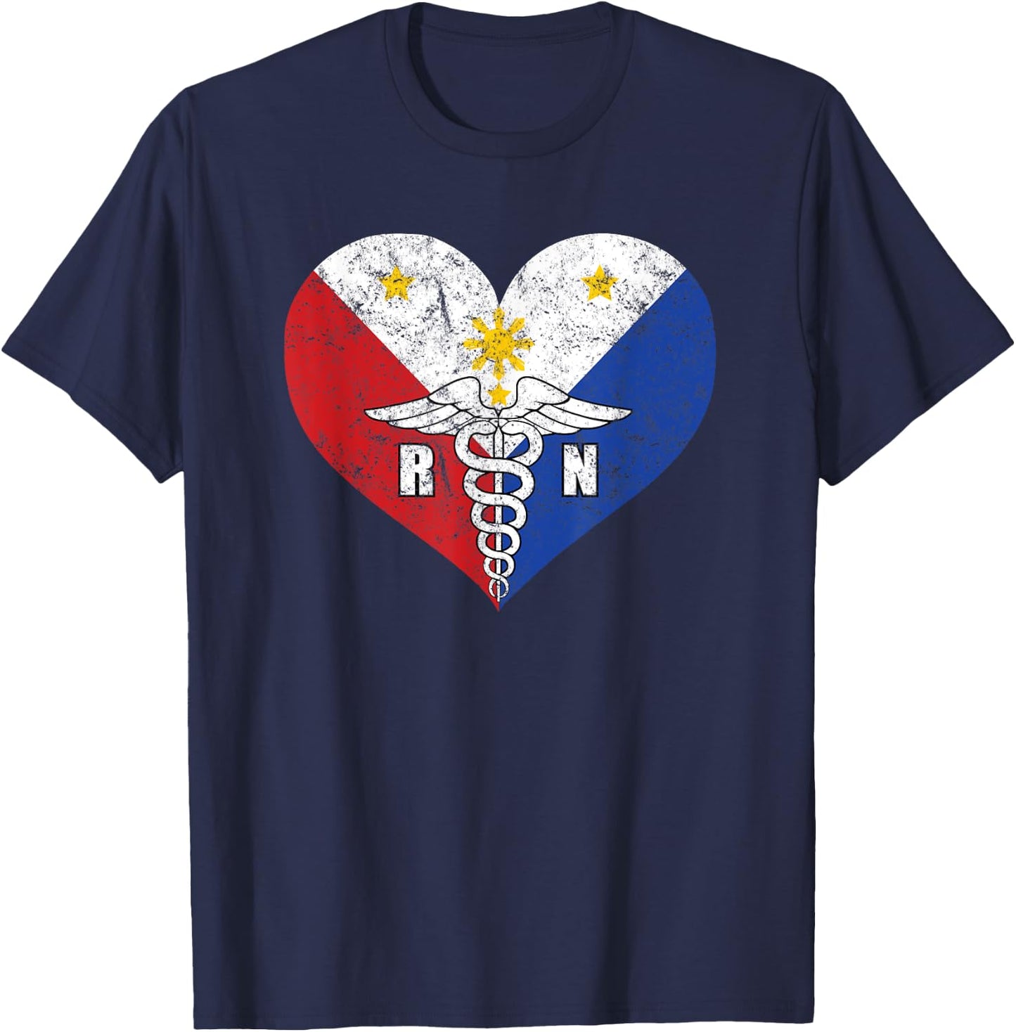 Filipino RN Registered Nurse Love Shirt, Caduceus Gift T-Shirt - T-Shirt | Navy
