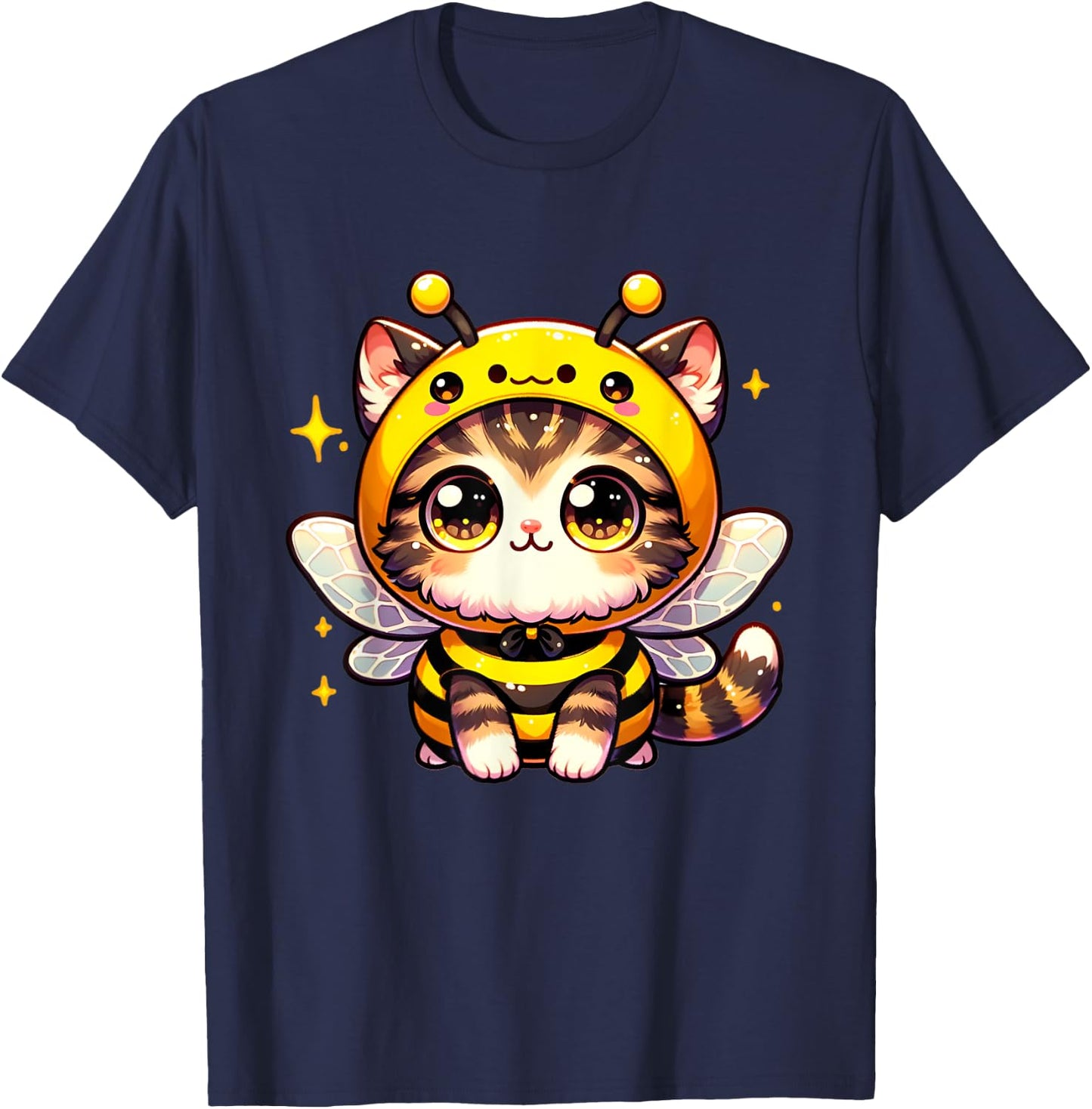 Cute kawaii cat in a bee costume halloween bee theme T-Shirt - T-Shirt | Navy