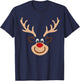 Reindeer Face Deer & Red Nose Brown Christmas T-Shirt - T-Shirt | Navy