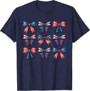 Patriotic Bow Coquette 4th Of July USA Red White And Blue T-Shirt - T-Shirt | Navy