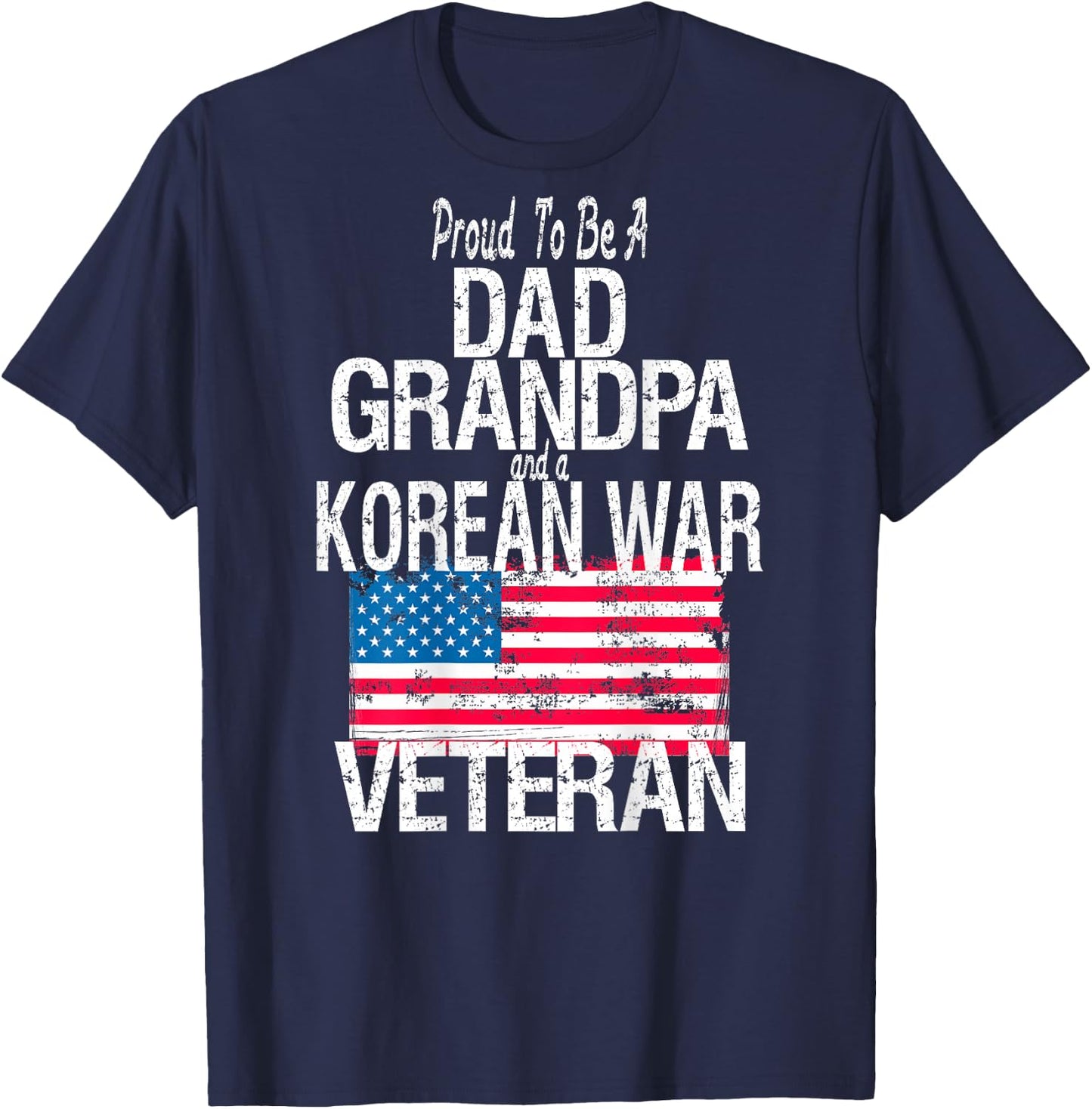 (Print on Back) Korean War Veteran American Flag Dad Grandpa T-Shirt - T-Shirt | Navy