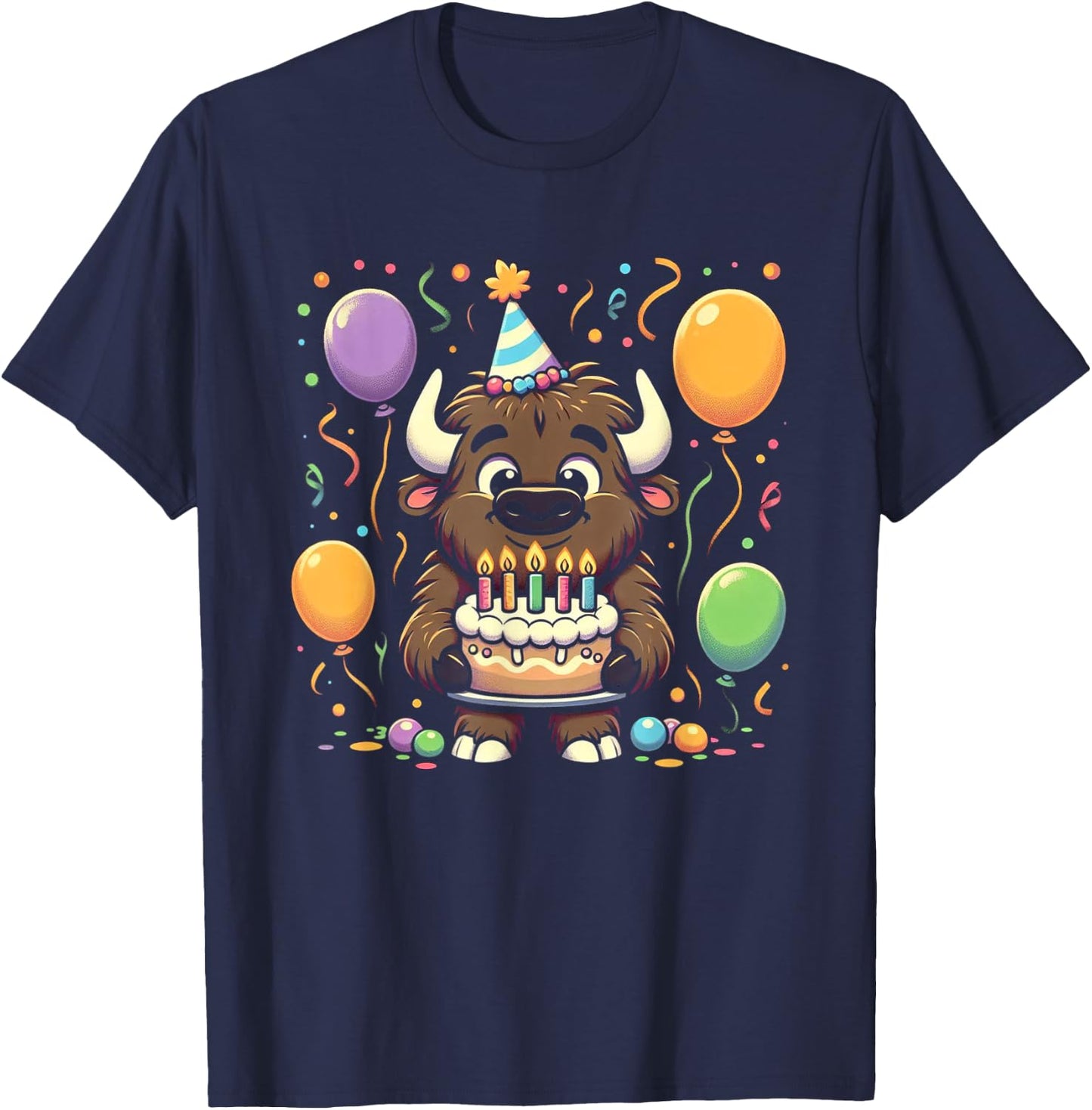 Bison Kids Birthday Party Boy Bday Girl Candles T-Shirt - T-Shirt | Navy