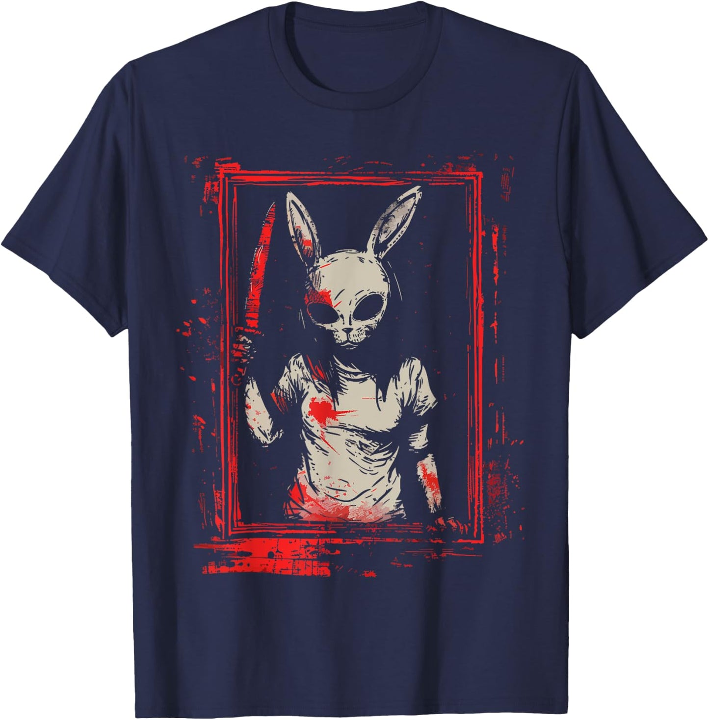 Horror Bunny Mask Girl Slasher Goth Creepy Scary Evil Rabbit T-Shirt - T-Shirt | Navy