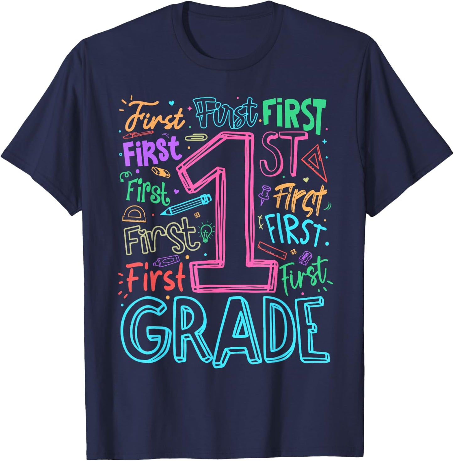 1st Grade Typography Team First Grade Teacher Back to School T-Shirt - T-Shirt | Navy