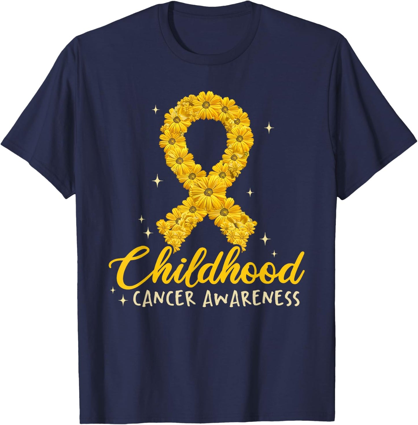 Childhood Cancer Awareness Yellow Daisy Flower Gold Ribbon T-Shirt - T-Shirt | Navy