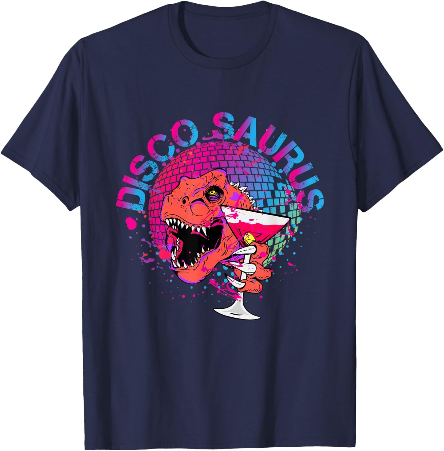 Disco Saurus Disco Dinosaur DJ Party Celebrations Club Dino Design T-Shirt - T-Shirt | Navy