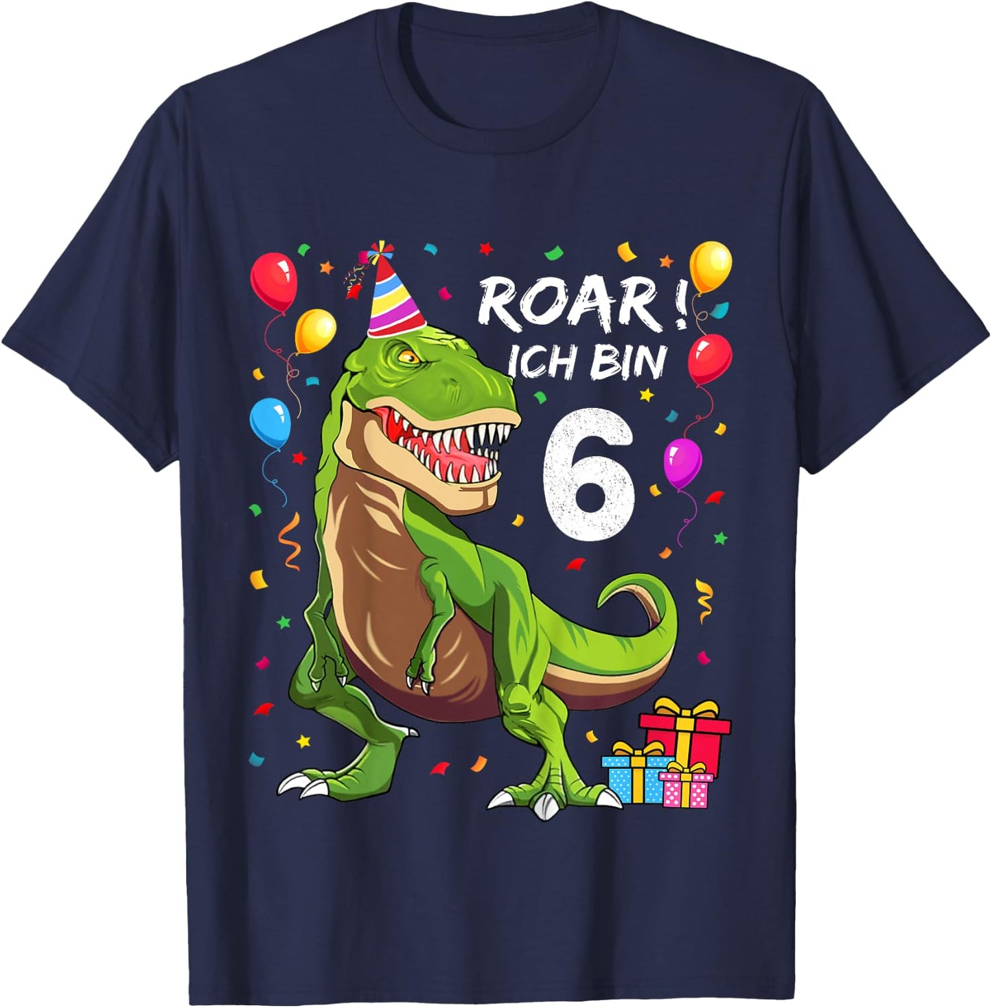 Children's Birthday Shirt 6 Years Boy Dinosaur Dino Ich bin 6 , black T-Shirt - T-Shirt | Navy