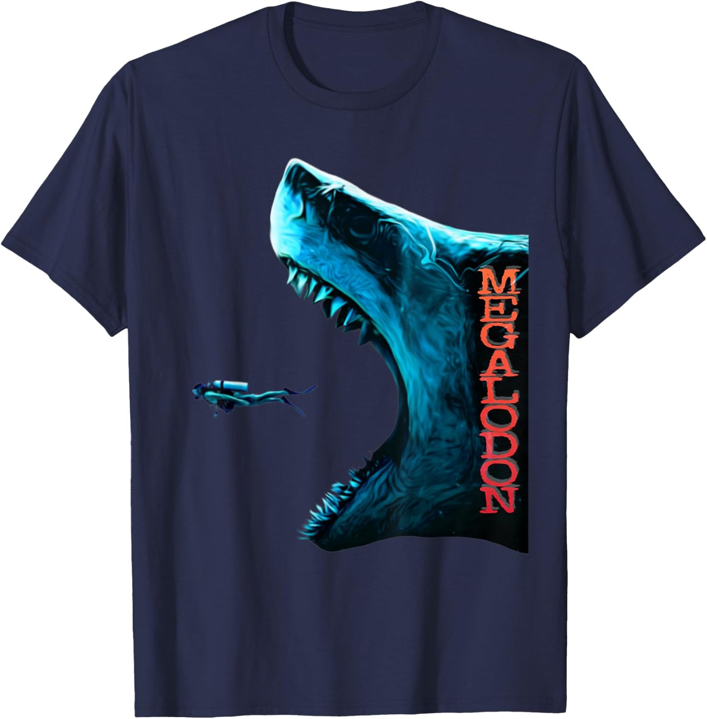 Megalodon Primeval Shark Dorsal Fin Teeth Ocean Predator T-Shirt - T-Shirt | Navy