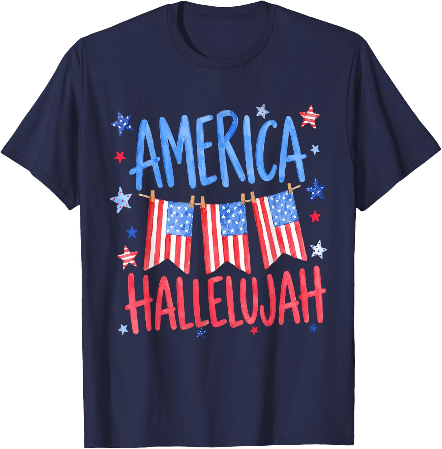 Vintage America Hallelujah US Flag Christian 4th of July T-Shirt - T-Shirt | Navy