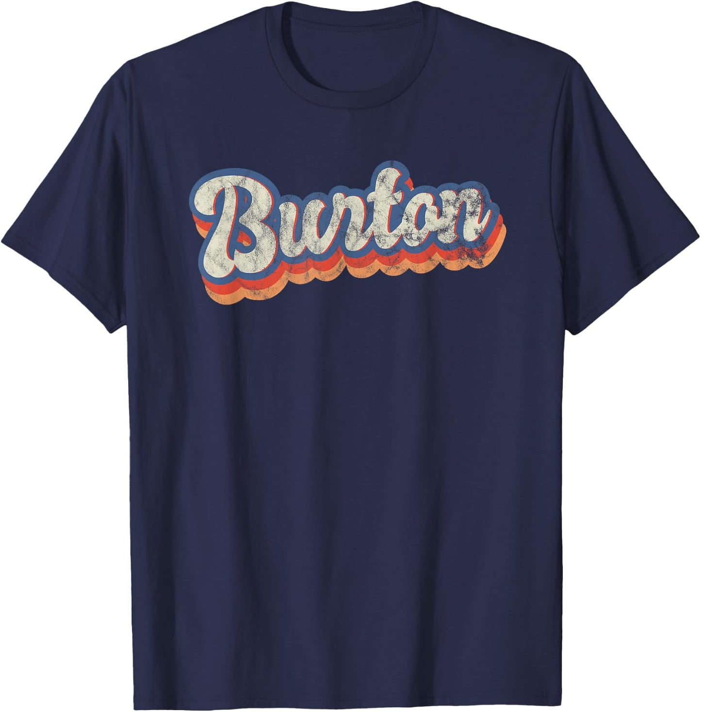 Burton Personalised Name Shirt, Custom Writing 70s , black T-Shirt - T-Shirt | Navy