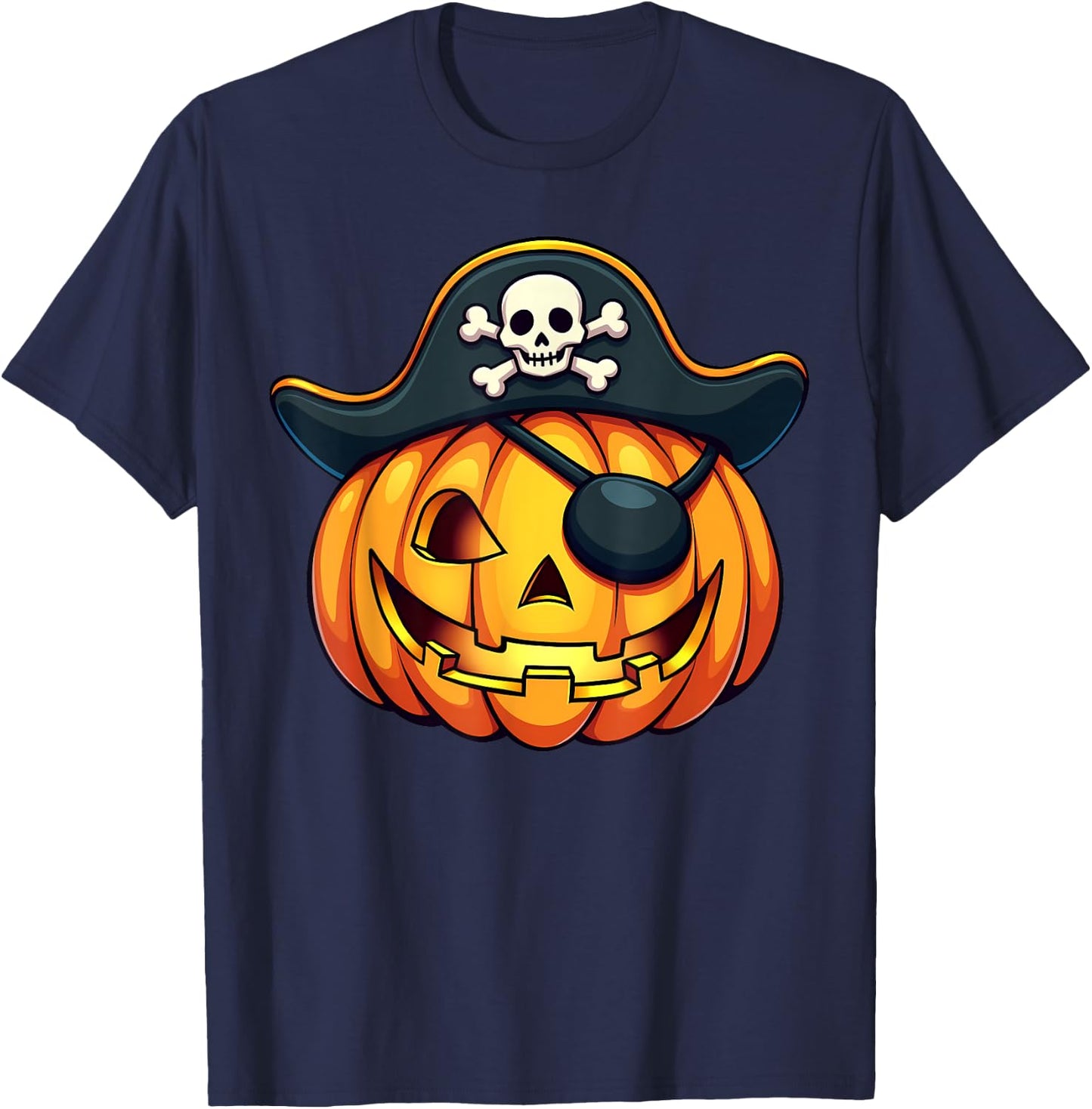 Cute Pirate Jack O Lantern Pumpkin Halloween Costume T-Shirt - T-Shirt | Navy