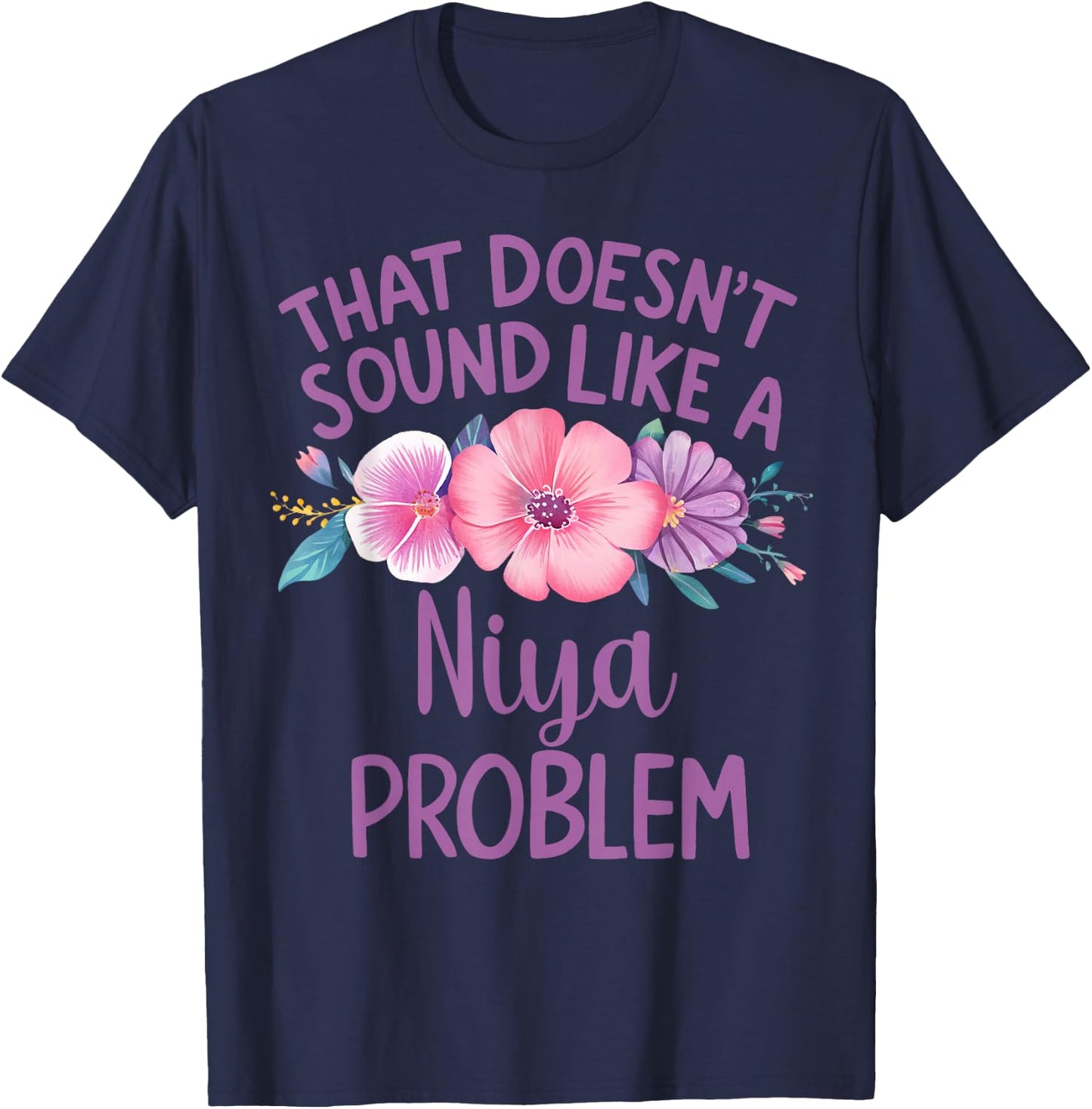 Niya Personalized Cute Flower Girls Niya Name T-Shirt - T-Shirt | Navy