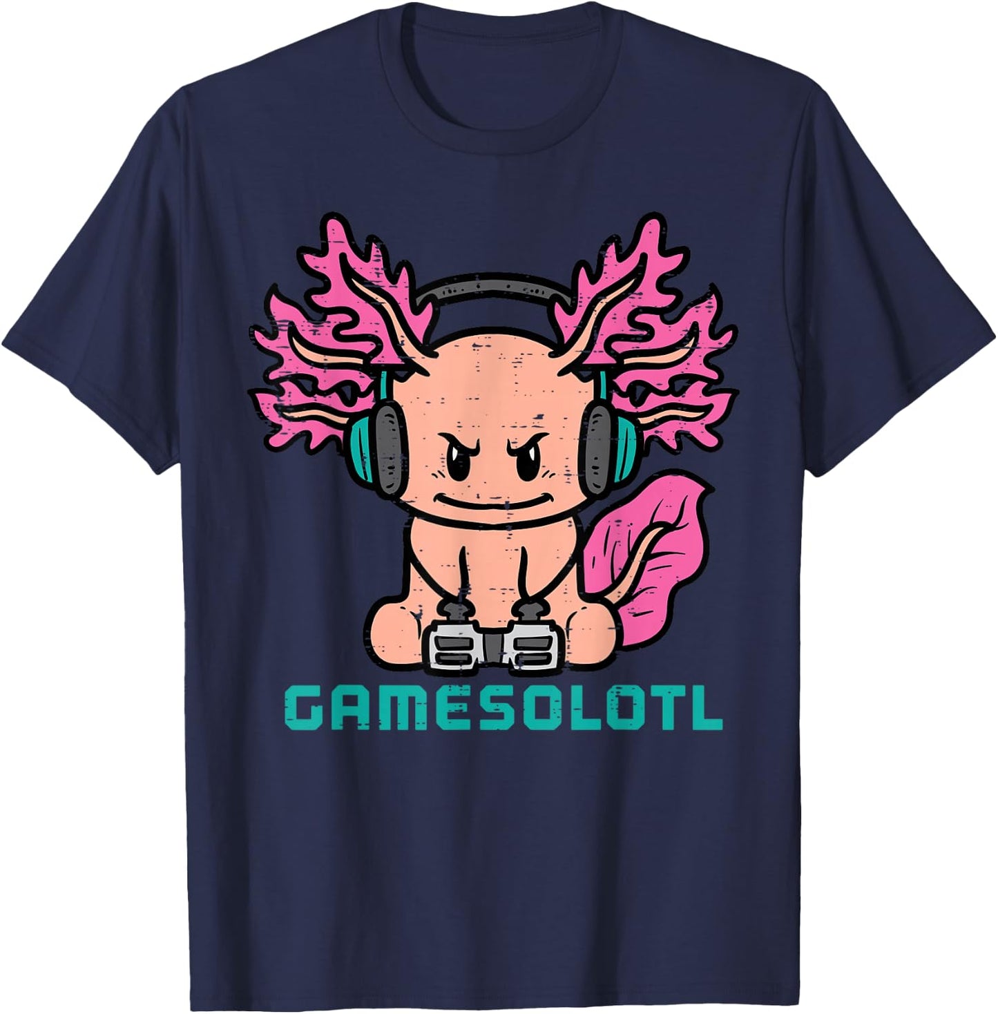 Gaming Axolotl Gamesolotl Funny Gamer Men Boys Kids Teens T-Shirt - T-Shirt | Navy