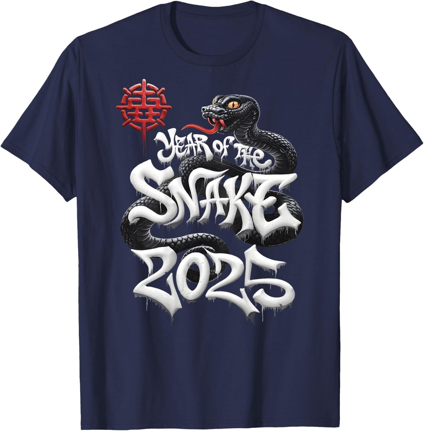 On Back | Year Of The Snake 2025 Lunar and Chinese New Year T-Shirt - T-Shirt | Navy