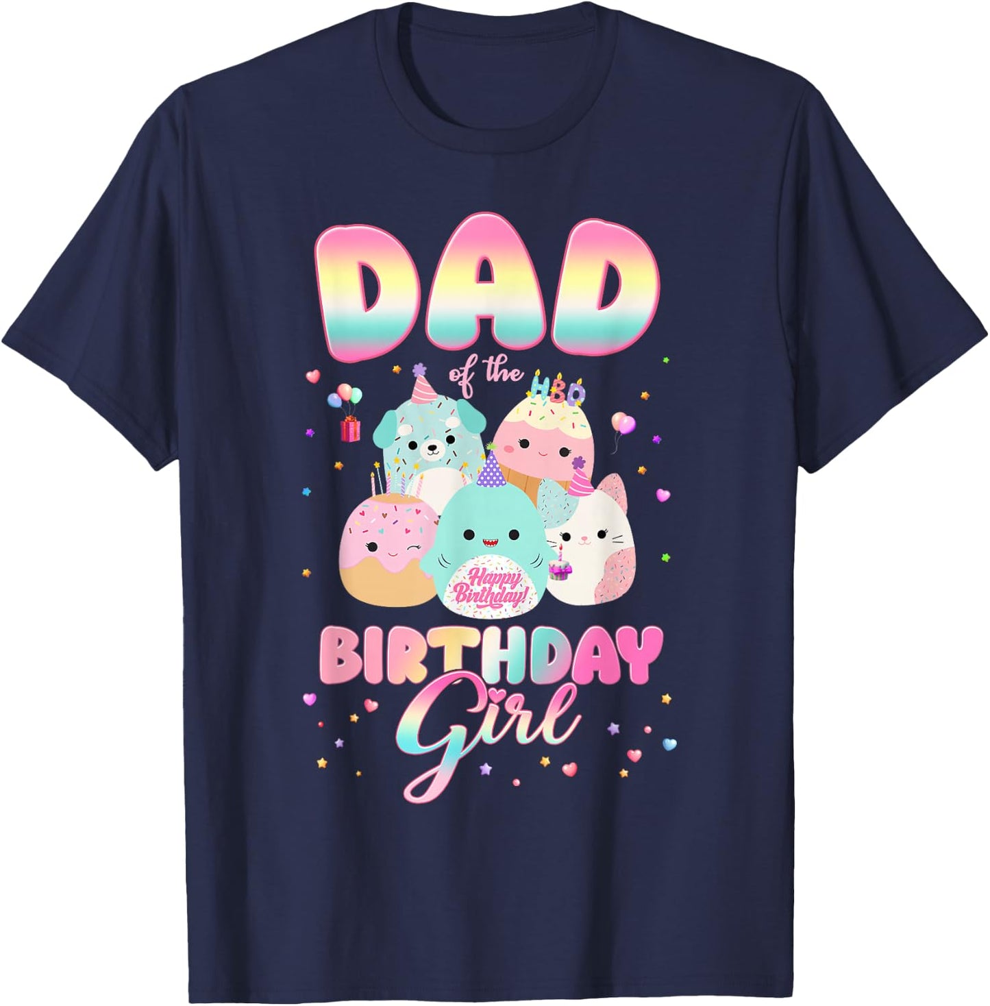 Birthday Family Party Squish Squad Dad Of The Birthday Girl T-Shirt - T-Shirt | Navy