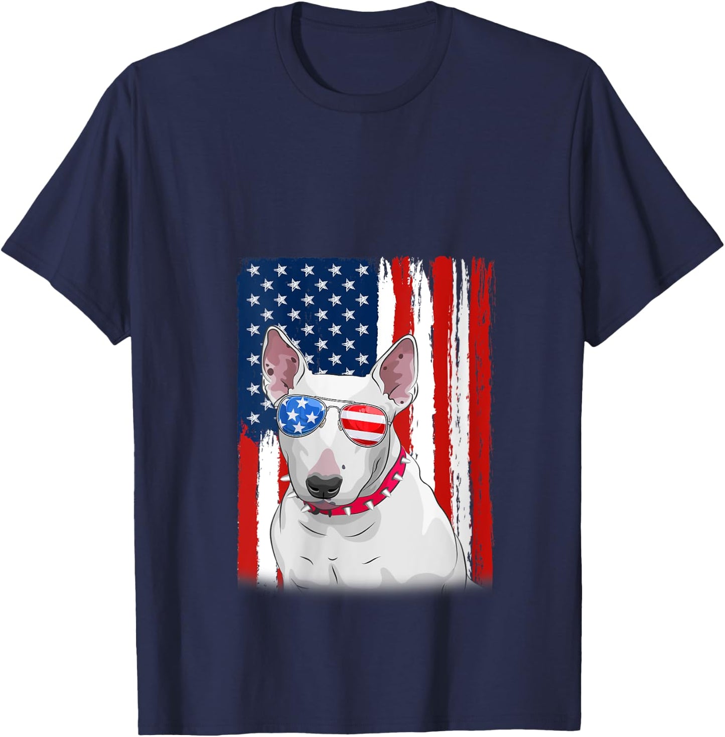 USA America Flag Bull Terrier Dog 4th of July Patriotic V-Neck T-Shirt - T-Shirt | Navy