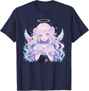 Japanese Tableware Manga Gothic Demon Waifu Retro , Black, S T-Shirt - T-Shirt | Navy