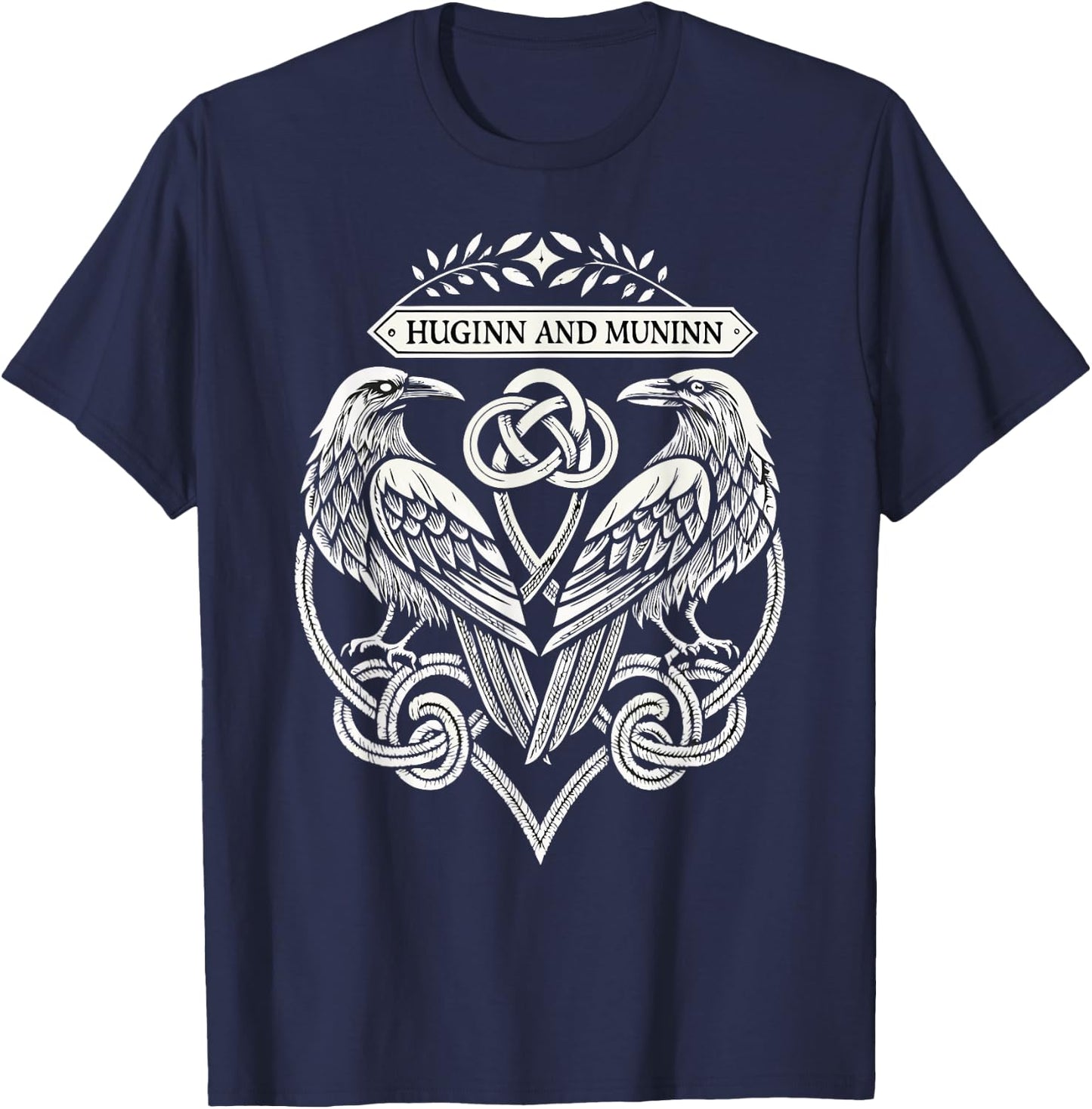 Celtic & Norse Ravens Norse Runes - Huginn & Muninn Viking T-Shirt - T-Shirt | Navy
