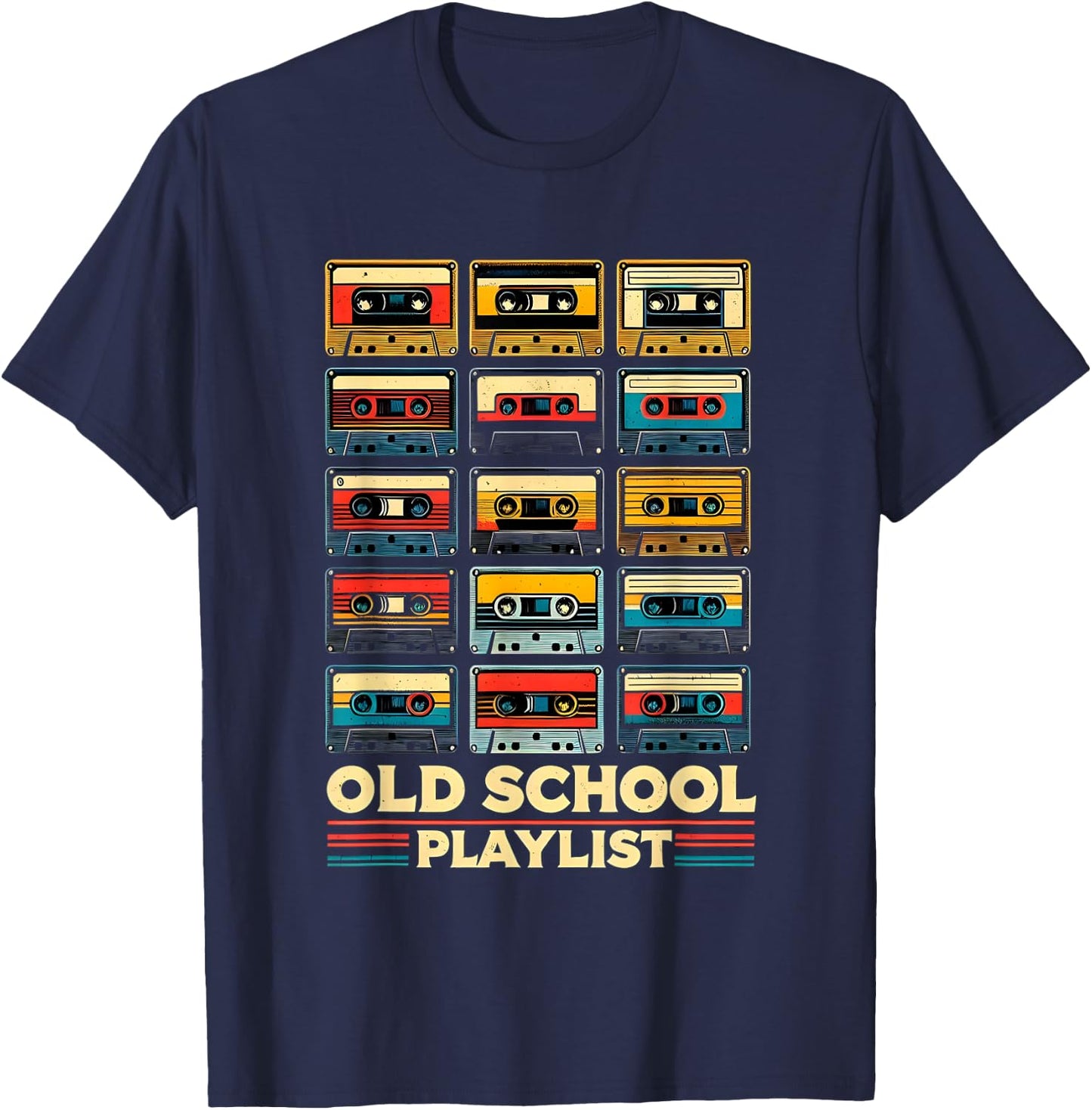 Old School Playlist Retro 80s 90s Cassette Tape Music T-Shirt - T-Shirt | Navy