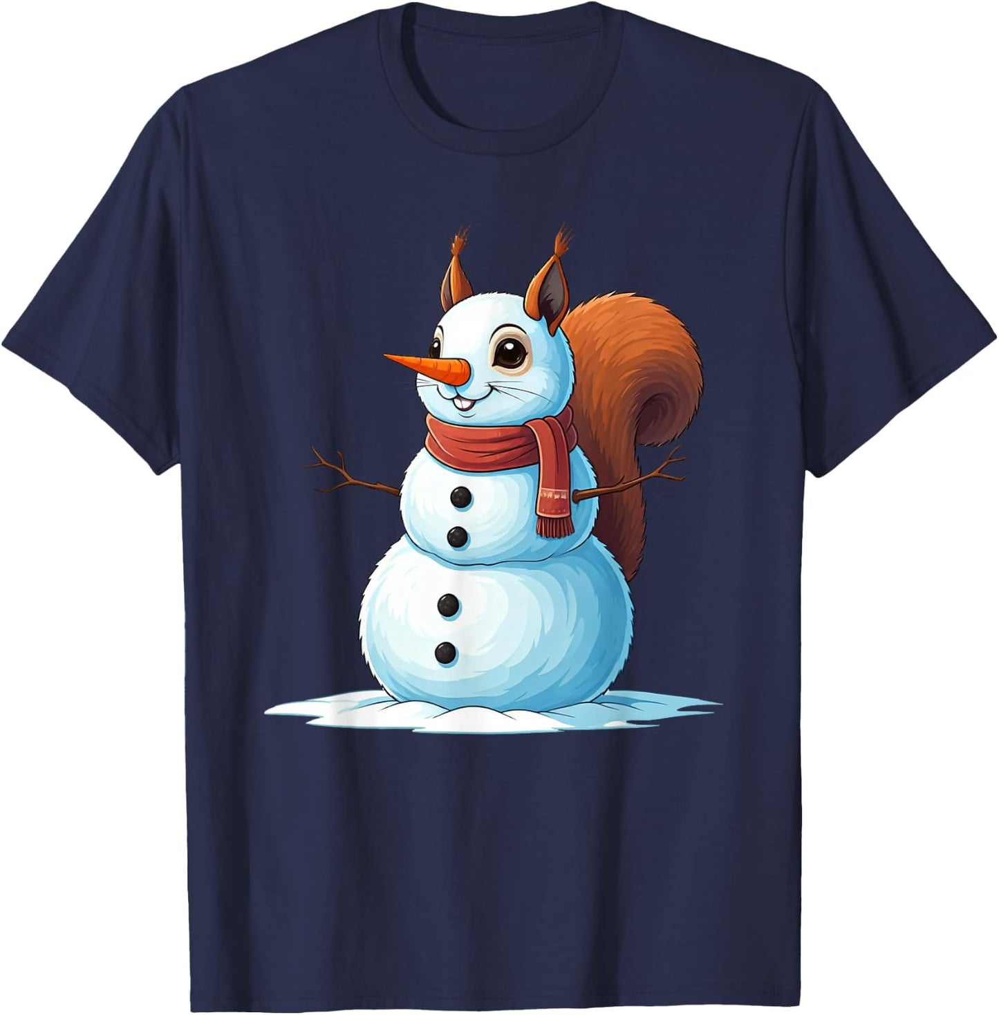 Funny Squirrel Snowman Scarf Christmas Kids T-Shirt - T-Shirt | Navy