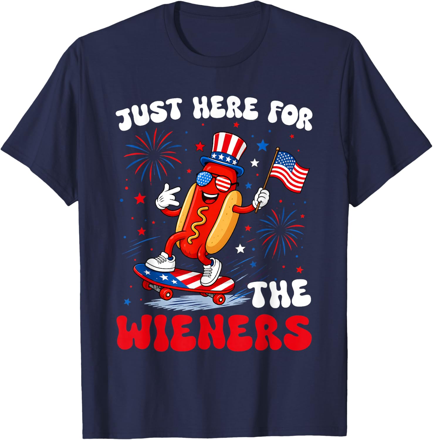 4th of July Just Here for The Wieners Hot Dog Men Women Kid T-Shirt - T-Shirt | Navy