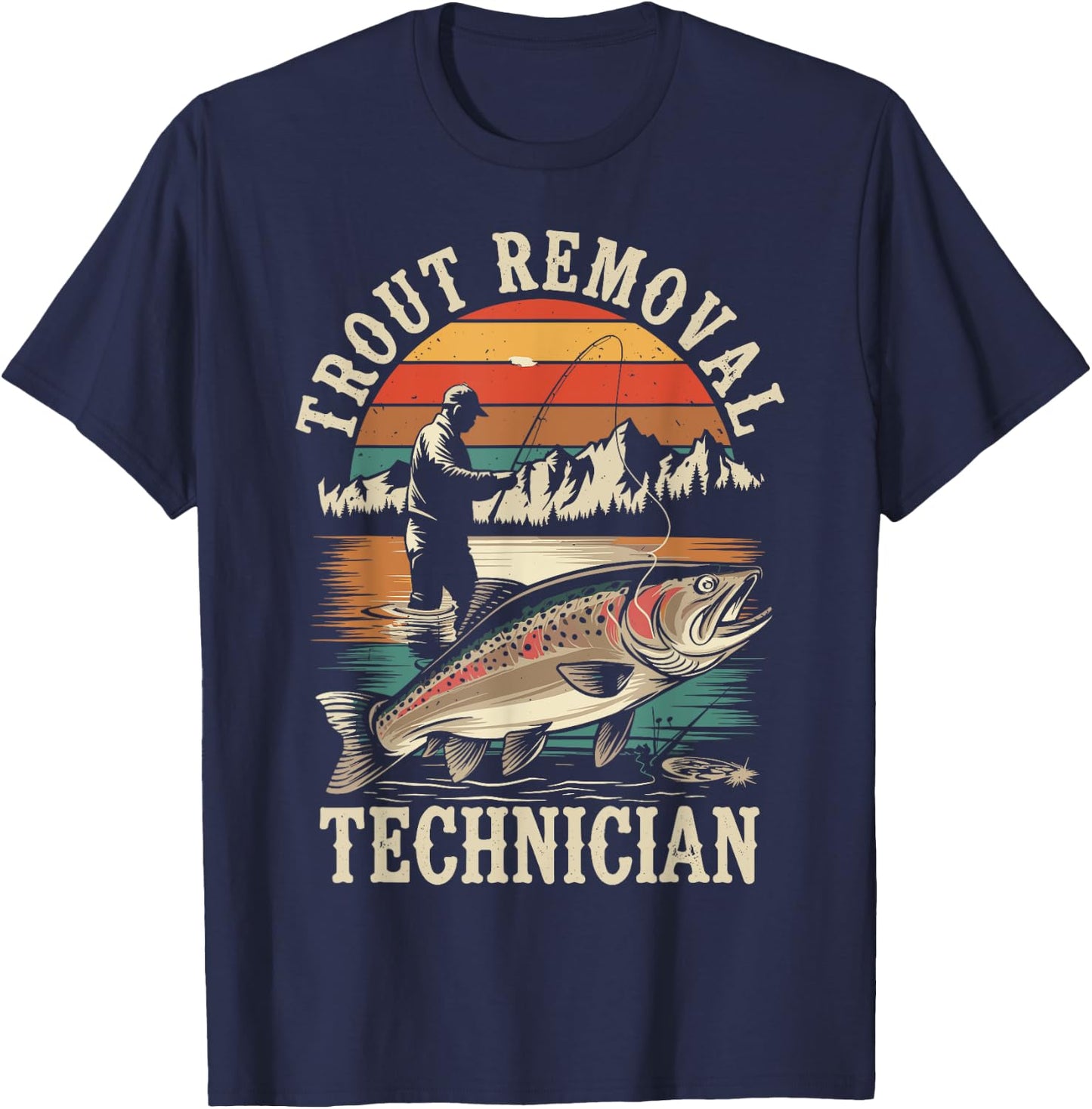 Funny Fisherman Trout Fly Fishing Father's Day JM -Adults Black Short Sleeve T-Shirt - T-Shirt | Navy