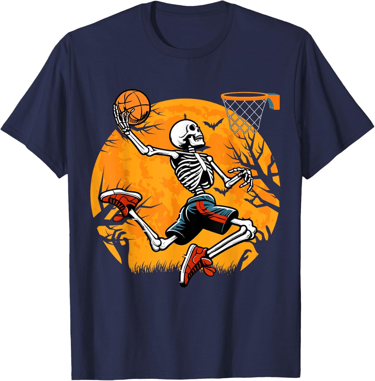 Basketball Skeleton Halloween Spooky Boys Basketball Player T-Shirt - T-Shirt | Navy