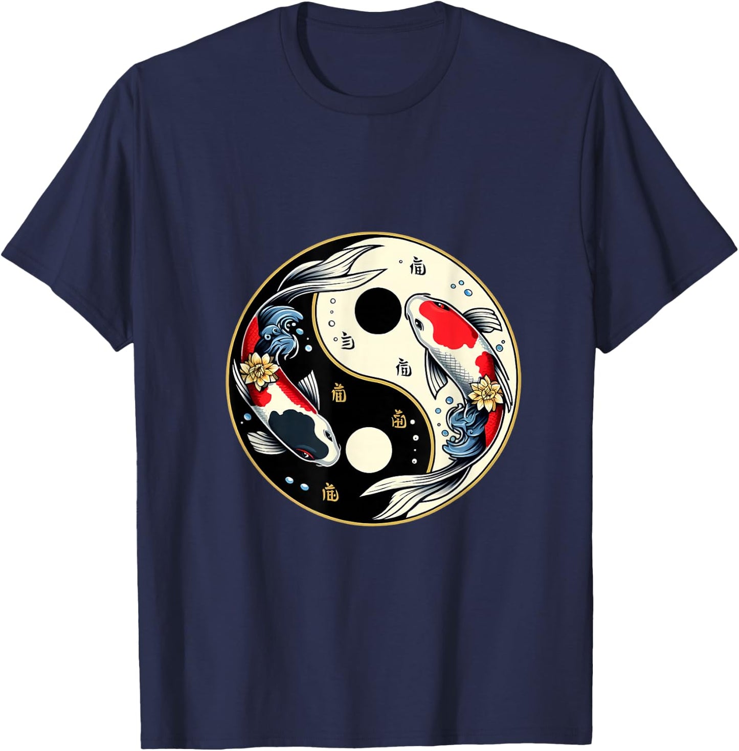 Yin Yang Koi Fish Design T-Shirt - T-Shirt | Navy