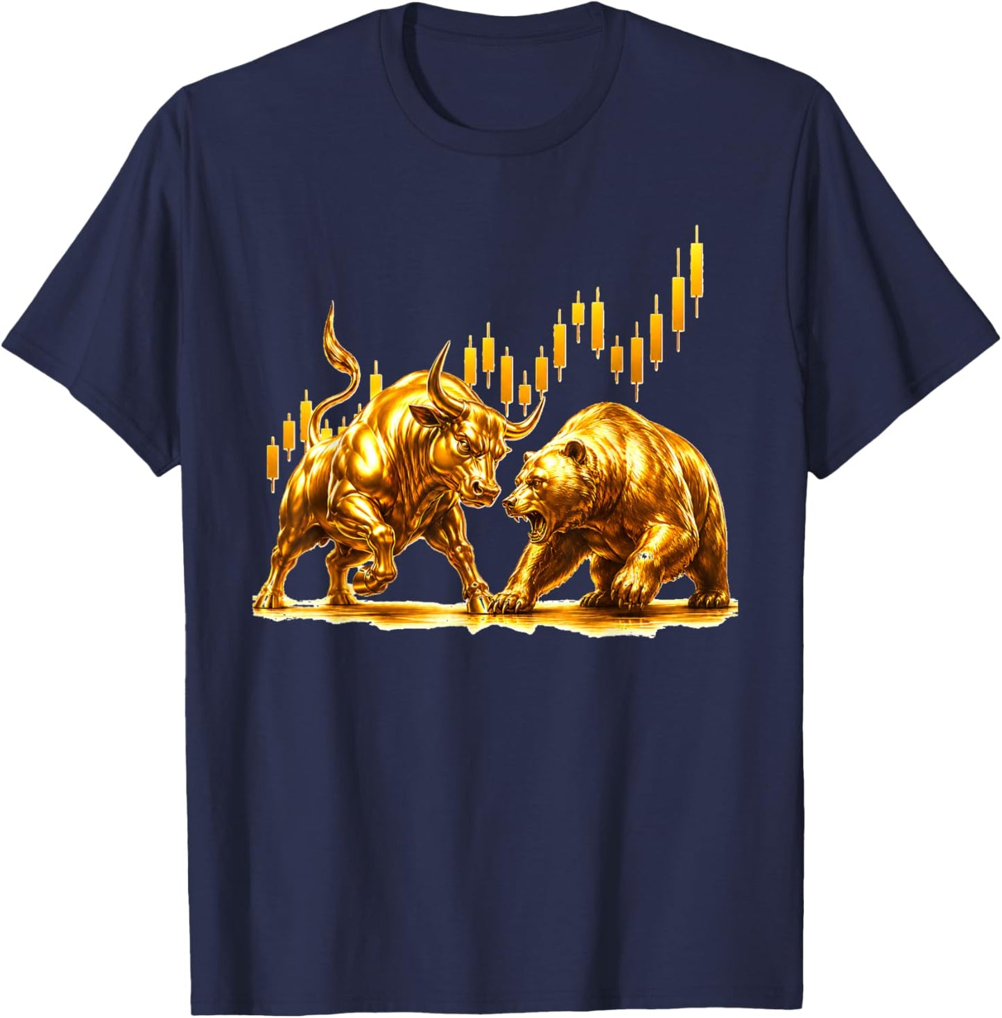 Golden Bull Bear Market Chart T-Shirt - T-Shirt | Navy