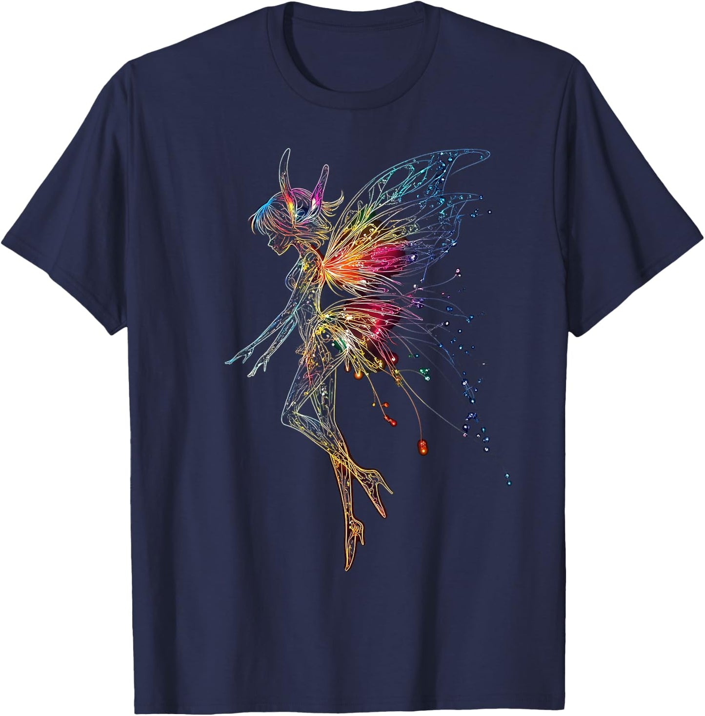 Fairy Mythical Graphic Fantasy Illustration Fairy , Black, S T-Shirt - T-Shirt | Navy