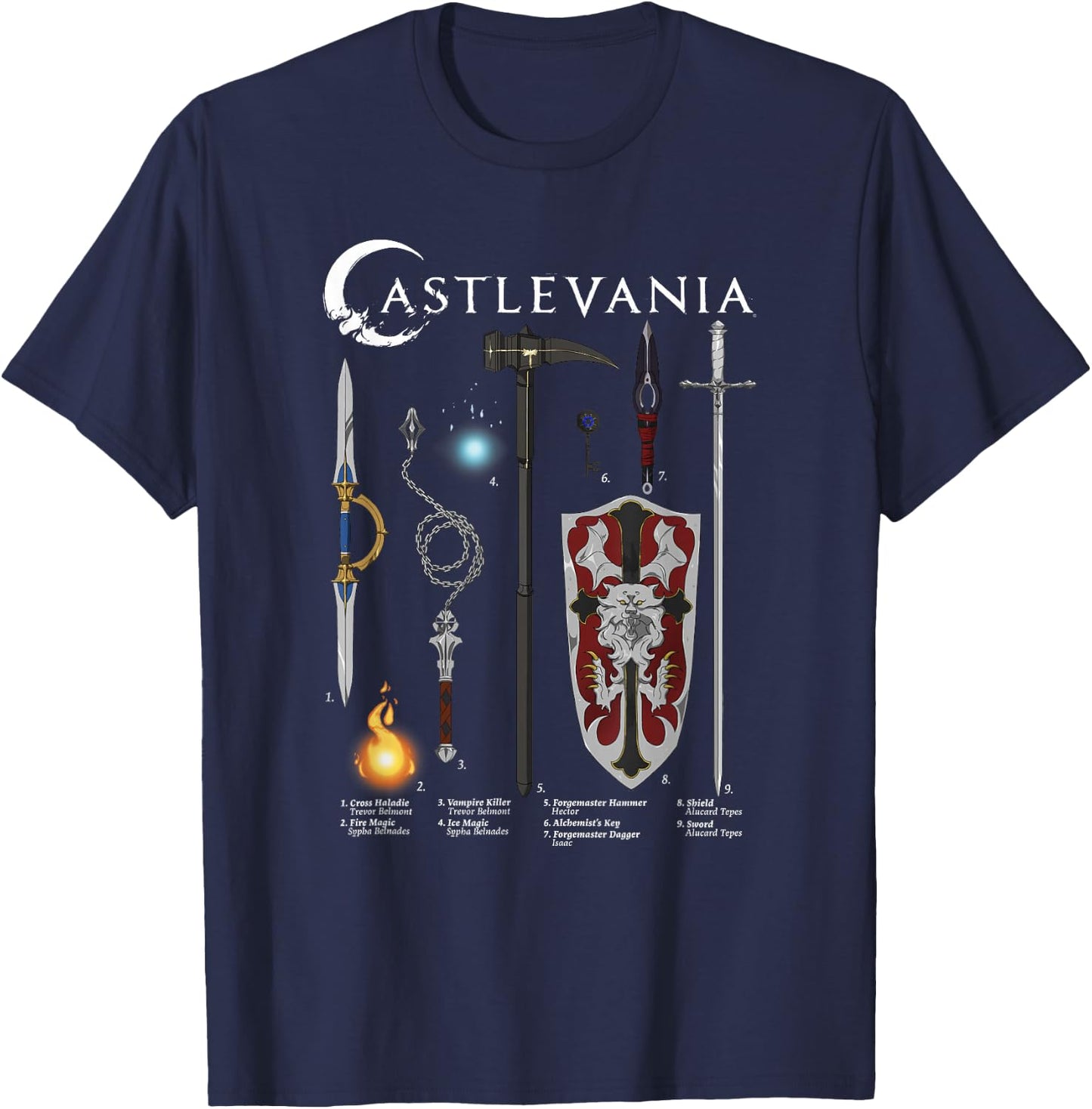 Castlevania Weapons Textbook Poster T-Shirt - T-Shirt | Navy