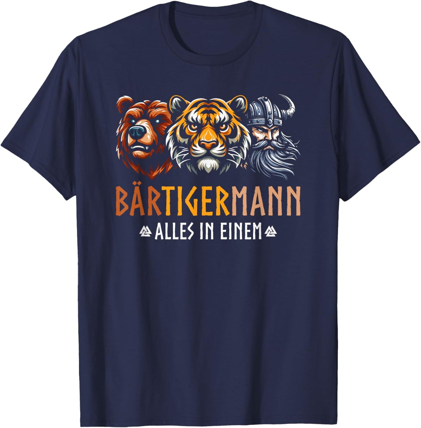 BÄRTIGERMANN Alles In Ein Bear Tiger Man Viking , black T-Shirt - T-Shirt | Navy