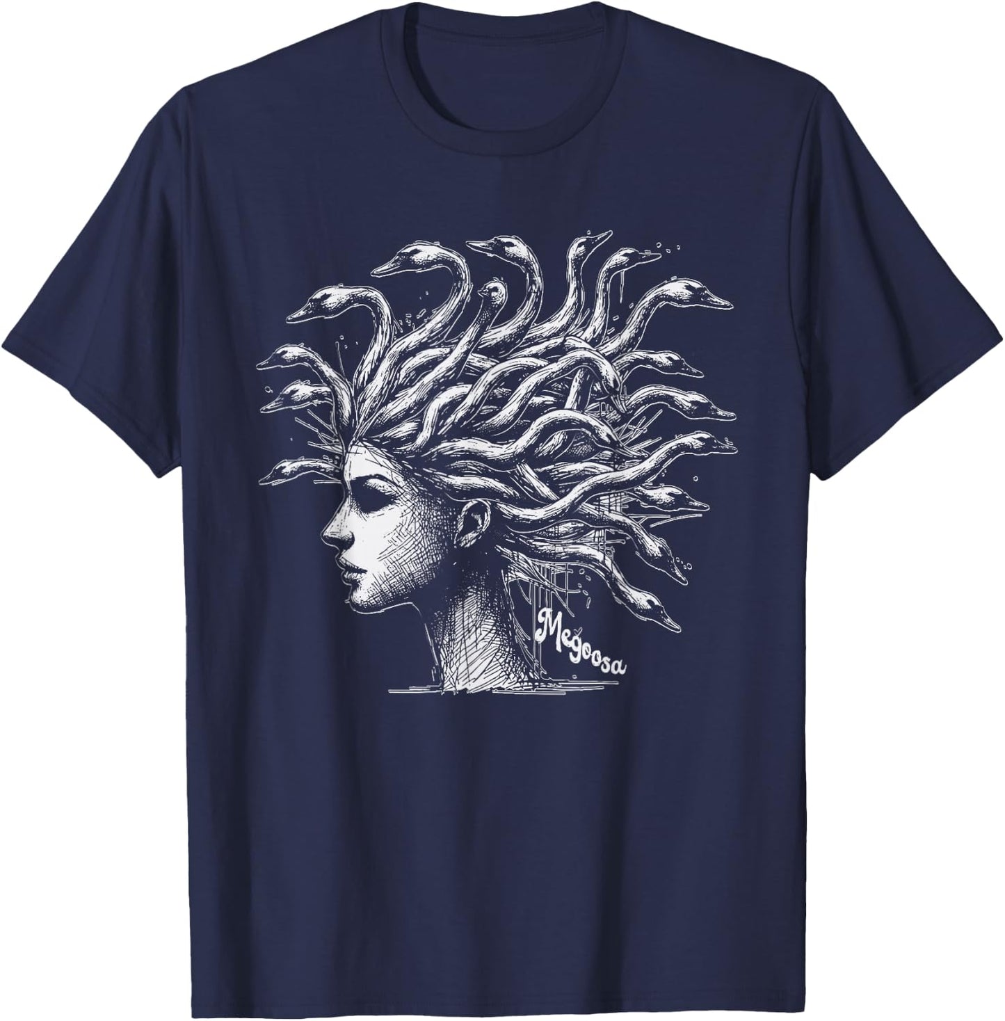 Funny Pun Medusa Snakes Greek Mythology Gorgon Megoosa T-Shirt - T-Shirt | Navy