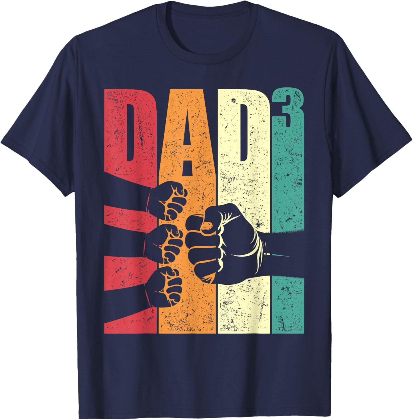 Dad Squared Retro Father of Three Kids Fist Bump Fathers Day T-Shirt - T-Shirt | Navy