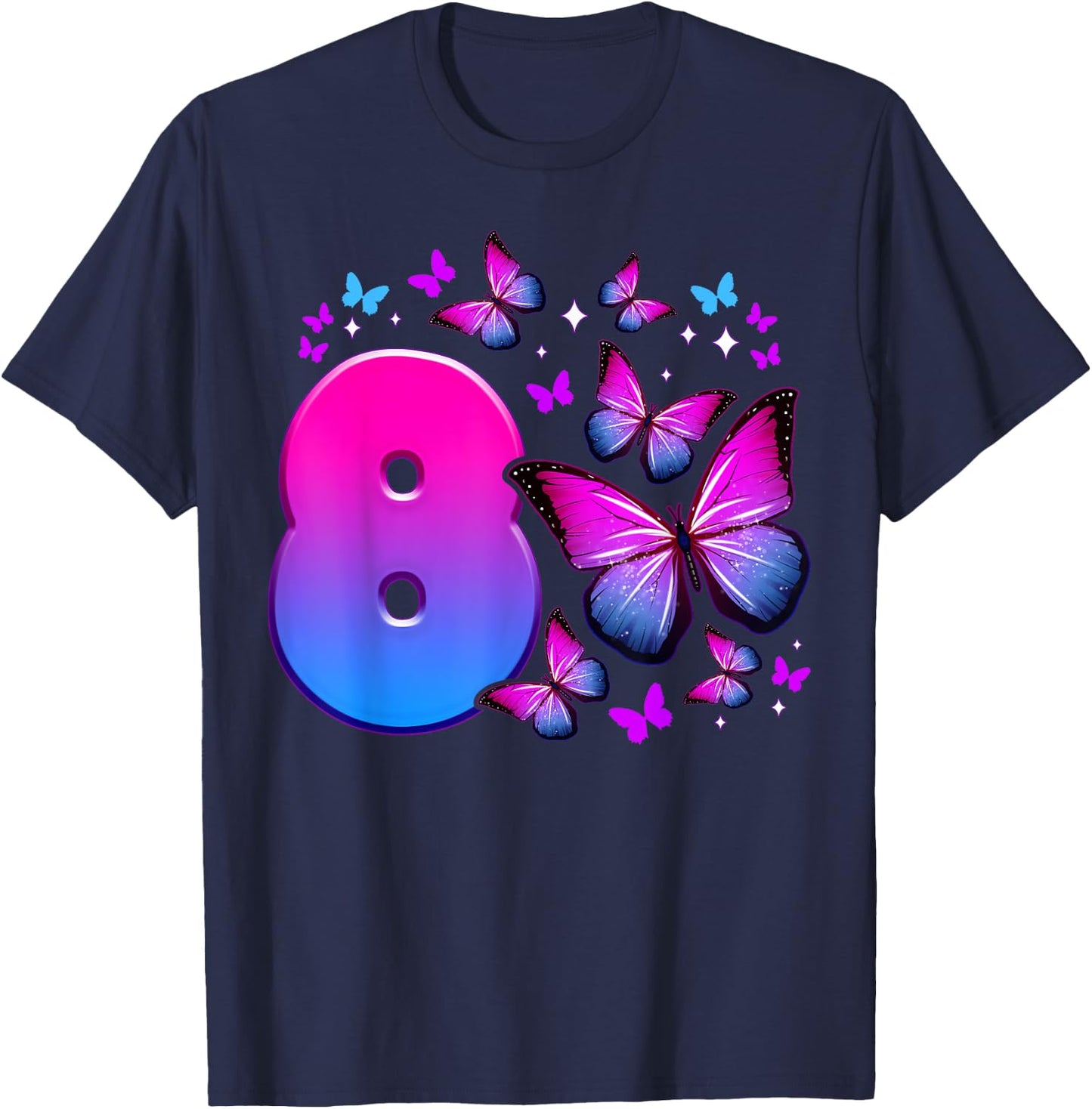 Geburtstag Mädchen 8 Jahre alt, Schmetterling, Nummer 8 T-Shirt - T-Shirt | Navy