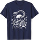 Skull Snake Graphic Rose Flower Art Design T-Shirt - T-Shirt | Navy
