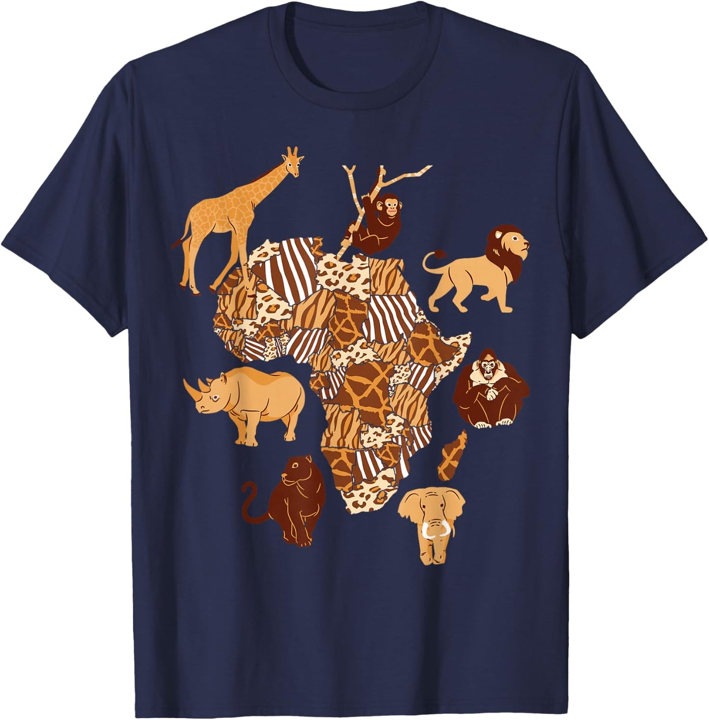 African Animals Map T-Shirt - T-Shirt | Navy