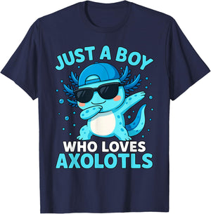Just A Boy Who Loves Axolotls | For Boys, Dabbing Axolotl T-Shirt - T-Shirt | Navy
