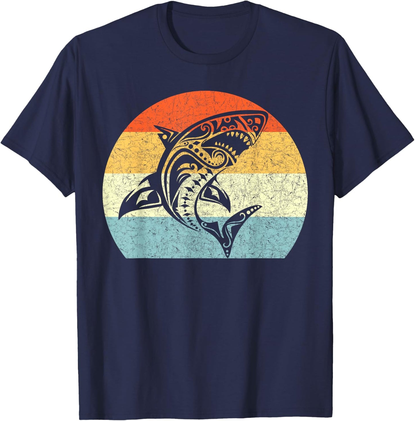 Shark Vintage Retro Throwback Vacation T-Shirt - T-Shirt | Navy