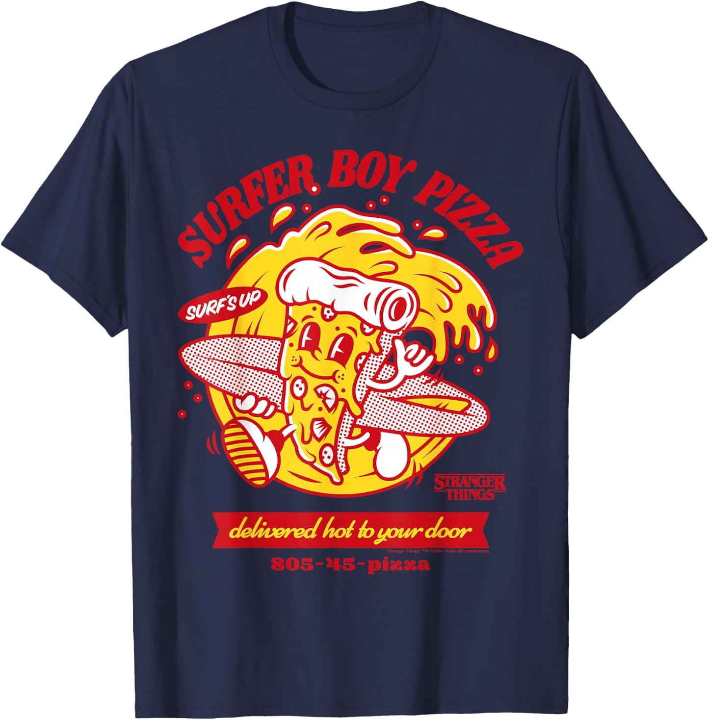 Stranger Things Surfer Boy Pizza Delivery Hot Surf's Up T-Shirt - T-Shirt | Navy